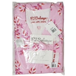 PJ Salvage Flannel Pajama Set 2X Candy Cane Christmas Baby Pink Top/Pants NWT 🍬